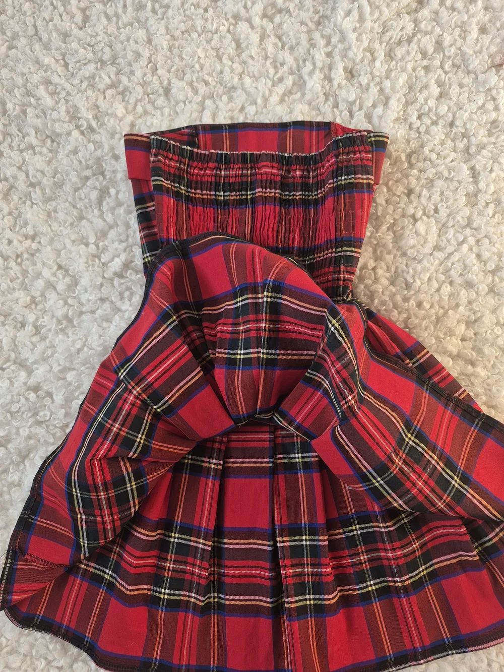 ​Red Plaid Strapless Mini Dress Pleated Tartan Dark Academia Coquette Party XS - Picture 9 of 10